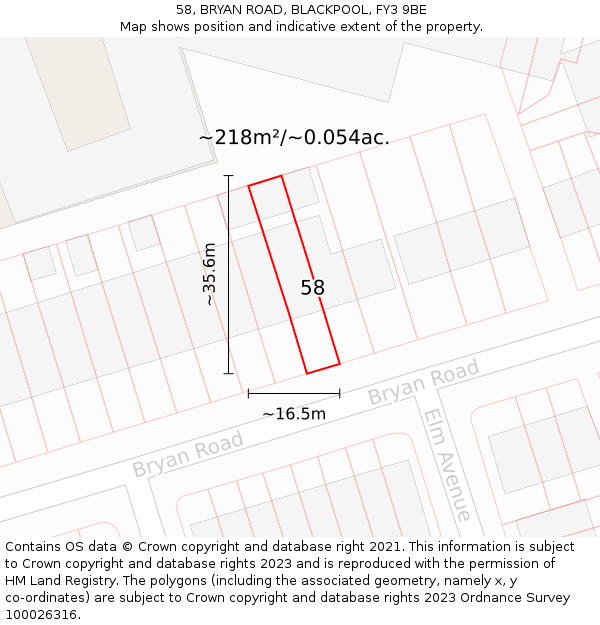 58, BRYAN ROAD, BLACKPOOL, FY3 9BE: Plot and title map