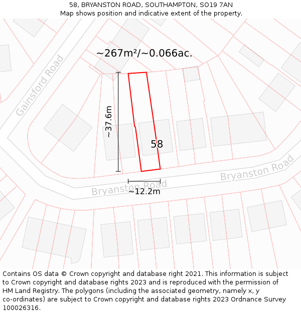 58, BRYANSTON ROAD, SOUTHAMPTON, SO19 7AN: Plot and title map