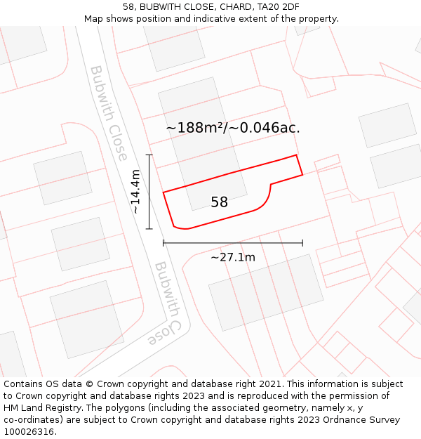 58, BUBWITH CLOSE, CHARD, TA20 2DF: Plot and title map