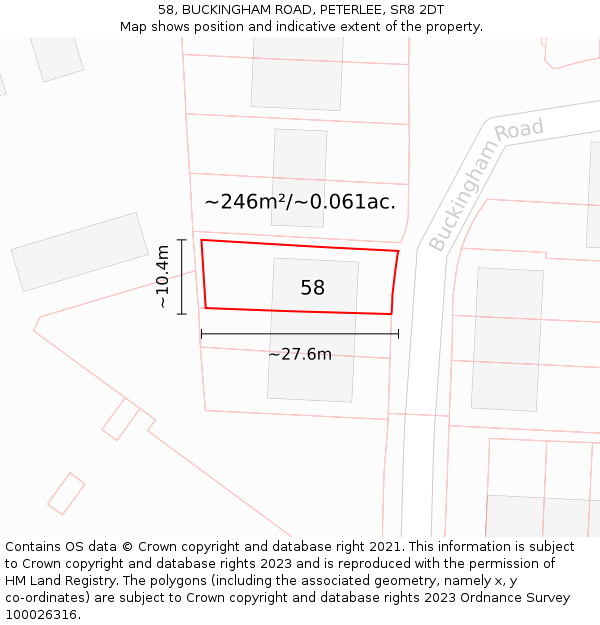 58, BUCKINGHAM ROAD, PETERLEE, SR8 2DT: Plot and title map