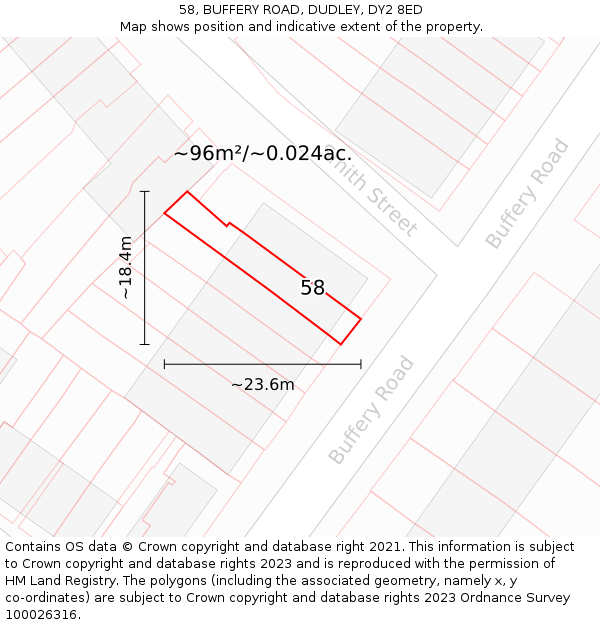 58, BUFFERY ROAD, DUDLEY, DY2 8ED: Plot and title map