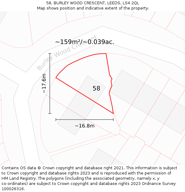 58, BURLEY WOOD CRESCENT, LEEDS, LS4 2QL: Plot and title map