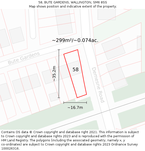 58, BUTE GARDENS, WALLINGTON, SM6 8SS: Plot and title map