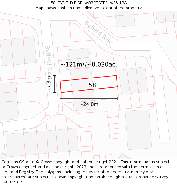 58, BYFIELD RISE, WORCESTER, WR5 1BA: Plot and title map