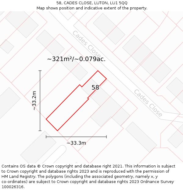 58, CADES CLOSE, LUTON, LU1 5QQ: Plot and title map