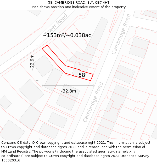 58, CAMBRIDGE ROAD, ELY, CB7 4HT: Plot and title map