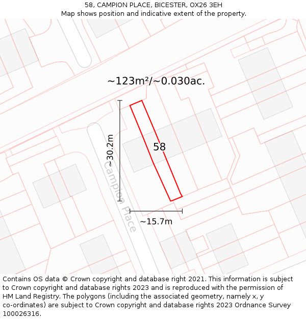 58, CAMPION PLACE, BICESTER, OX26 3EH: Plot and title map