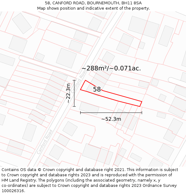 58, CANFORD ROAD, BOURNEMOUTH, BH11 8SA: Plot and title map