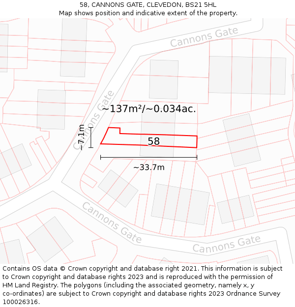 58, CANNONS GATE, CLEVEDON, BS21 5HL: Plot and title map
