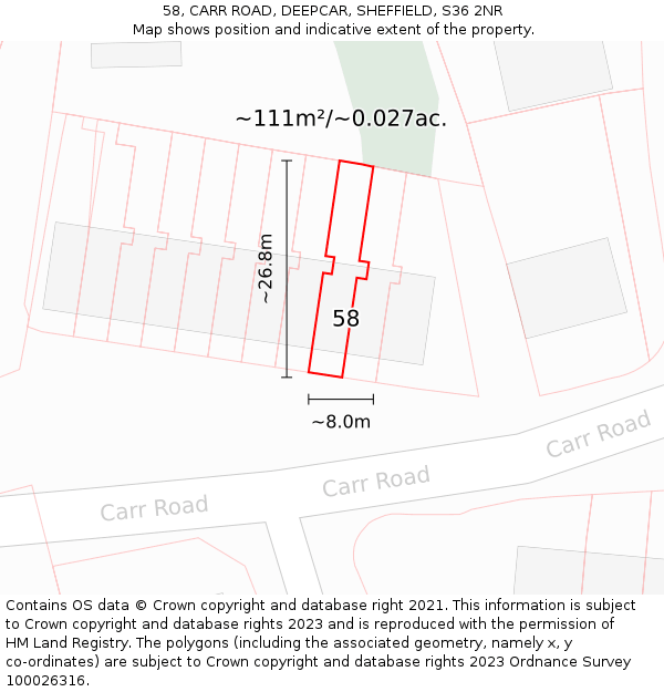 58, CARR ROAD, DEEPCAR, SHEFFIELD, S36 2NR: Plot and title map