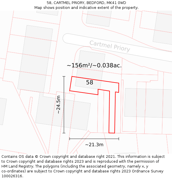 58, CARTMEL PRIORY, BEDFORD, MK41 0WD: Plot and title map