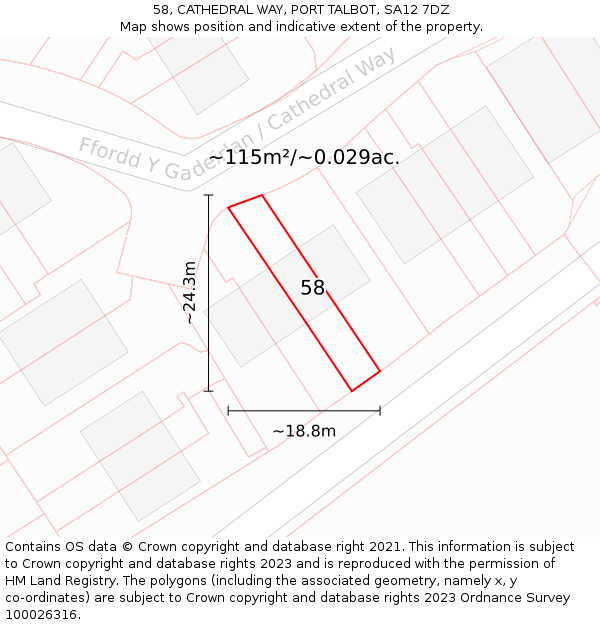 58, CATHEDRAL WAY, PORT TALBOT, SA12 7DZ: Plot and title map