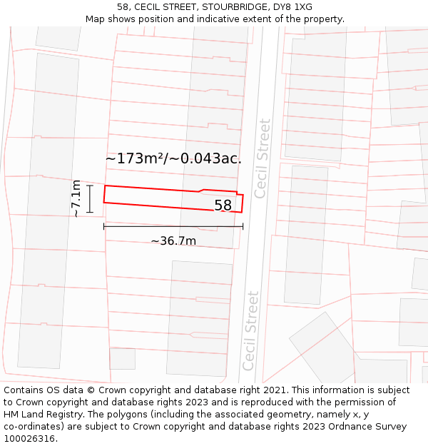 58, CECIL STREET, STOURBRIDGE, DY8 1XG: Plot and title map