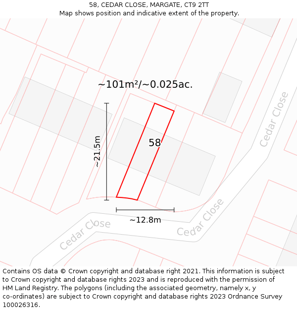 58, CEDAR CLOSE, MARGATE, CT9 2TT: Plot and title map