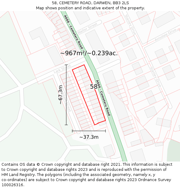 58, CEMETERY ROAD, DARWEN, BB3 2LS: Plot and title map