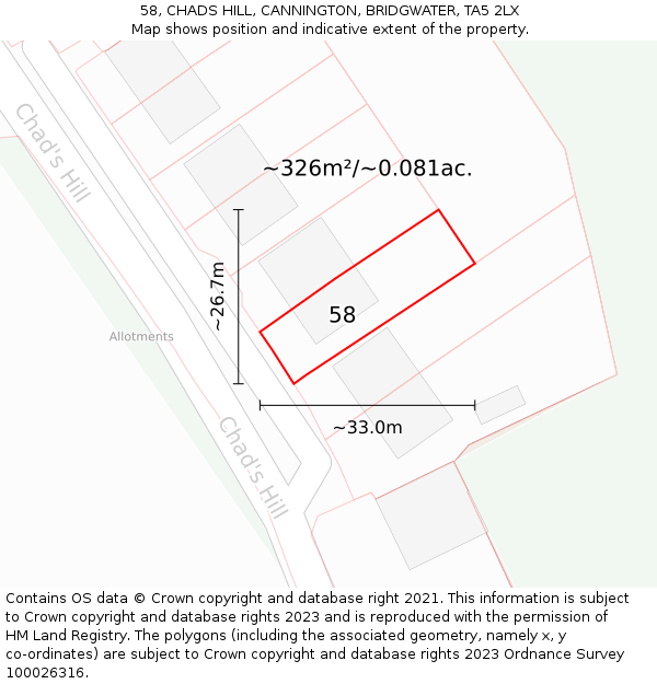 58, CHADS HILL, CANNINGTON, BRIDGWATER, TA5 2LX: Plot and title map