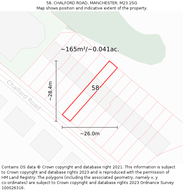 58, CHALFORD ROAD, MANCHESTER, M23 2SG: Plot and title map