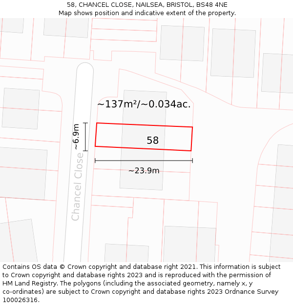 58, CHANCEL CLOSE, NAILSEA, BRISTOL, BS48 4NE: Plot and title map