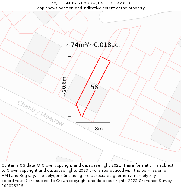 58, CHANTRY MEADOW, EXETER, EX2 8FR: Plot and title map