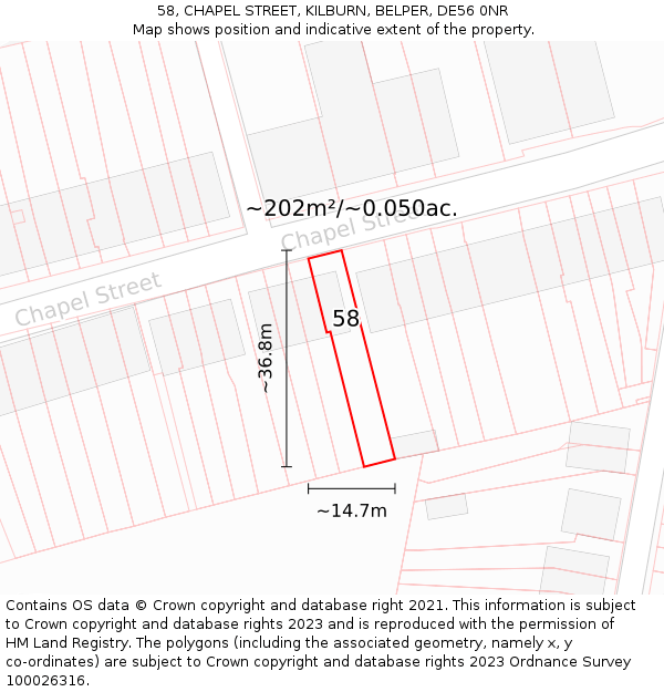 58, CHAPEL STREET, KILBURN, BELPER, DE56 0NR: Plot and title map