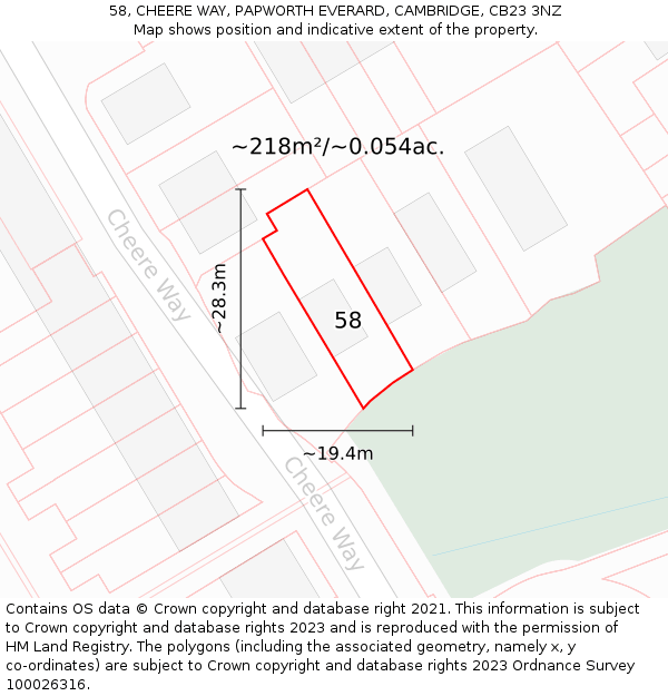 58, CHEERE WAY, PAPWORTH EVERARD, CAMBRIDGE, CB23 3NZ: Plot and title map