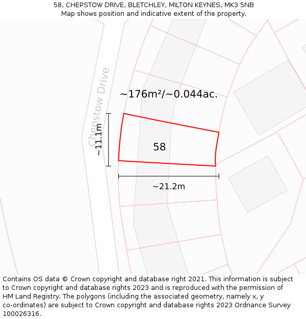 58, CHEPSTOW DRIVE, BLETCHLEY, MILTON KEYNES, MK3 5NB: Plot and title map