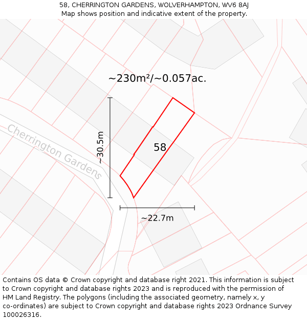 58, CHERRINGTON GARDENS, WOLVERHAMPTON, WV6 8AJ: Plot and title map