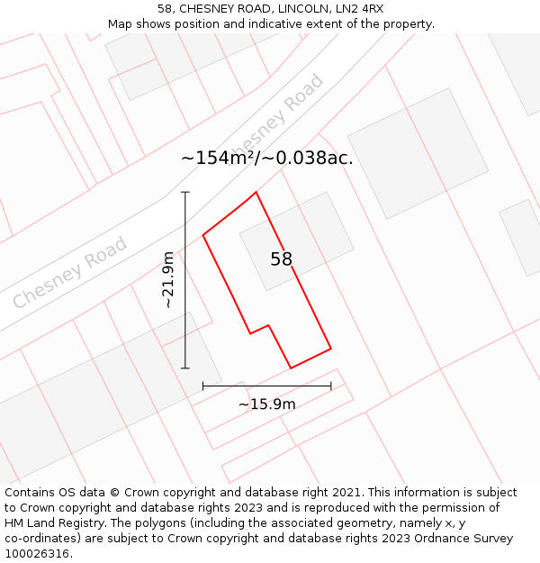 58, CHESNEY ROAD, LINCOLN, LN2 4RX: Plot and title map