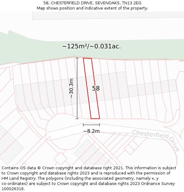 58, CHESTERFIELD DRIVE, SEVENOAKS, TN13 2EG: Plot and title map