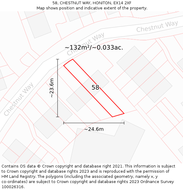 58, CHESTNUT WAY, HONITON, EX14 2XF: Plot and title map