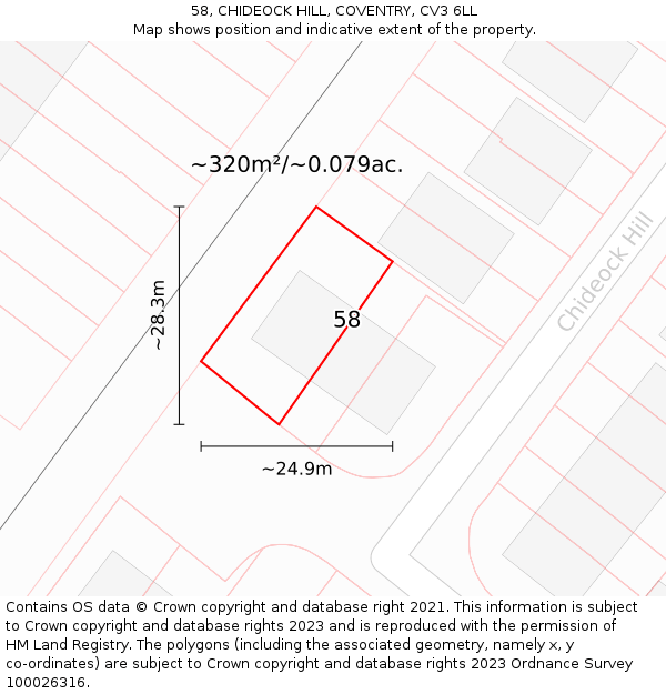58, CHIDEOCK HILL, COVENTRY, CV3 6LL: Plot and title map