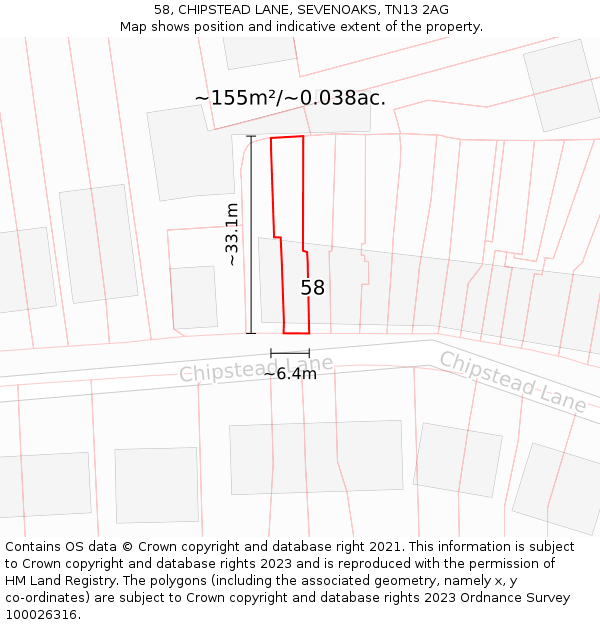 58, CHIPSTEAD LANE, SEVENOAKS, TN13 2AG: Plot and title map