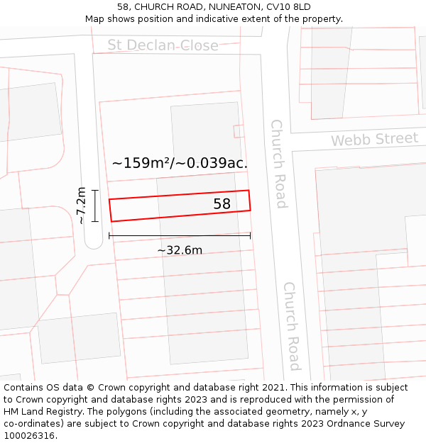 58, CHURCH ROAD, NUNEATON, CV10 8LD: Plot and title map