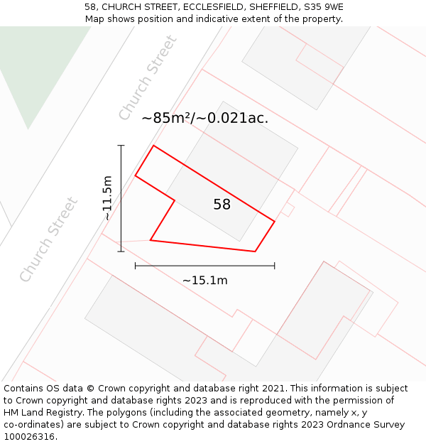 58, CHURCH STREET, ECCLESFIELD, SHEFFIELD, S35 9WE: Plot and title map