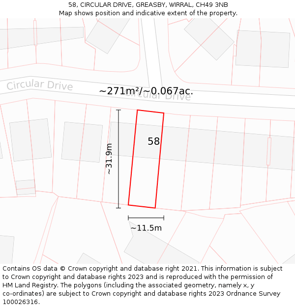 58, CIRCULAR DRIVE, GREASBY, WIRRAL, CH49 3NB: Plot and title map