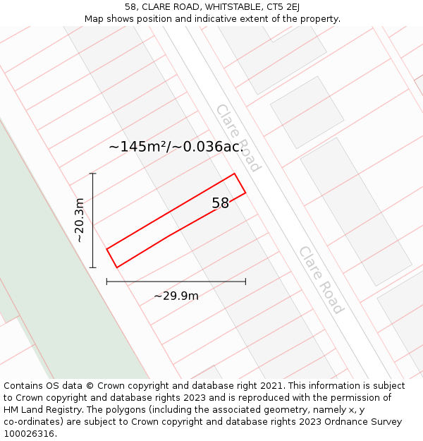 58, CLARE ROAD, WHITSTABLE, CT5 2EJ: Plot and title map