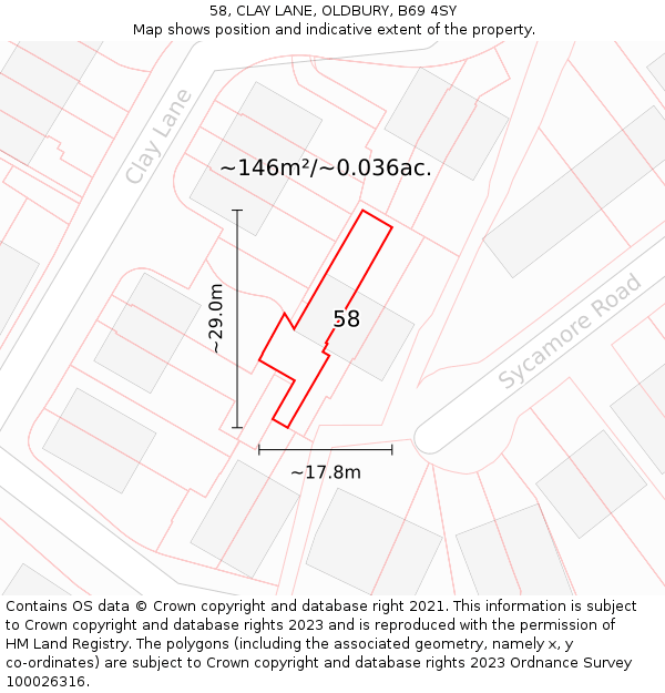 58, CLAY LANE, OLDBURY, B69 4SY: Plot and title map
