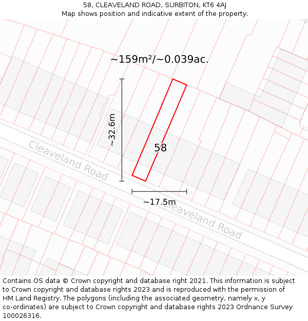 58, CLEAVELAND ROAD, SURBITON, KT6 4AJ: Plot and title map