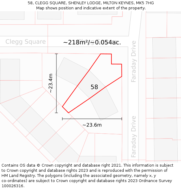 58, CLEGG SQUARE, SHENLEY LODGE, MILTON KEYNES, MK5 7HG: Plot and title map