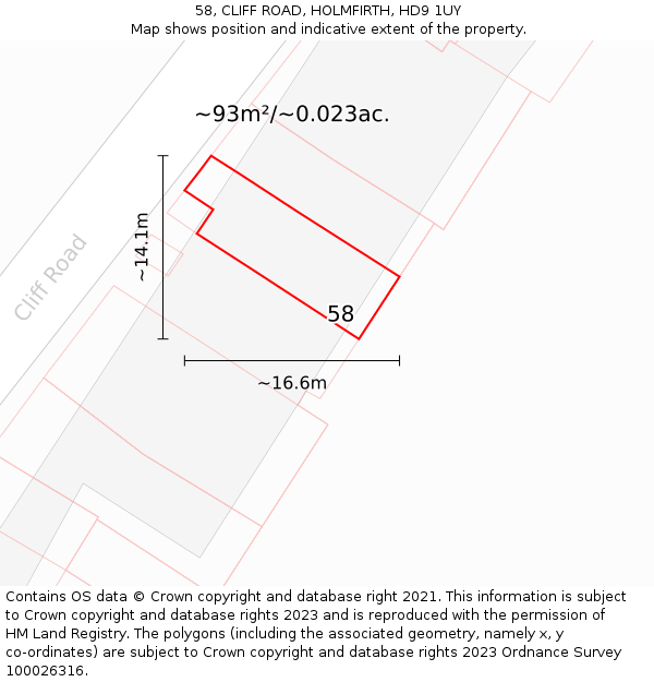 58, CLIFF ROAD, HOLMFIRTH, HD9 1UY: Plot and title map