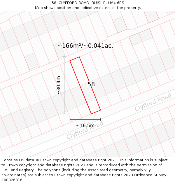 58, CLYFFORD ROAD, RUISLIP, HA4 6PS: Plot and title map