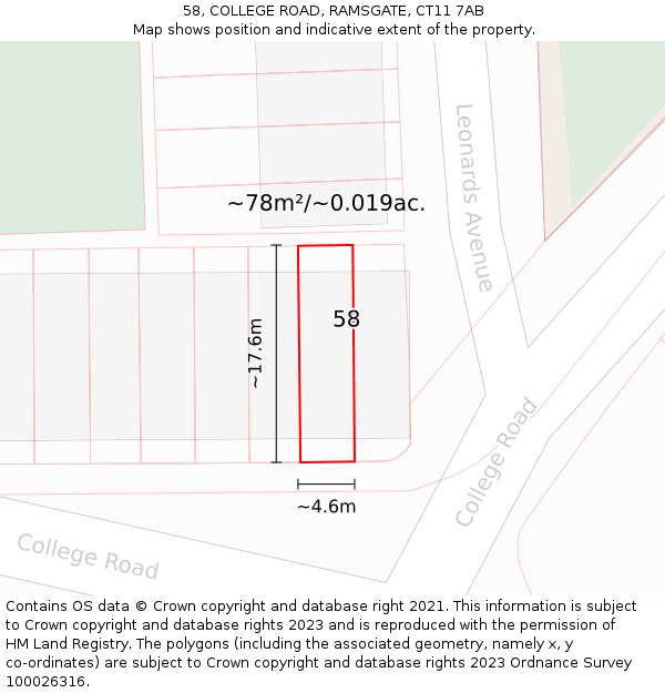 58, COLLEGE ROAD, RAMSGATE, CT11 7AB: Plot and title map