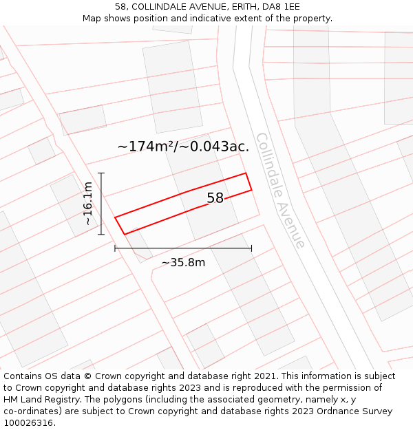 58, COLLINDALE AVENUE, ERITH, DA8 1EE: Plot and title map