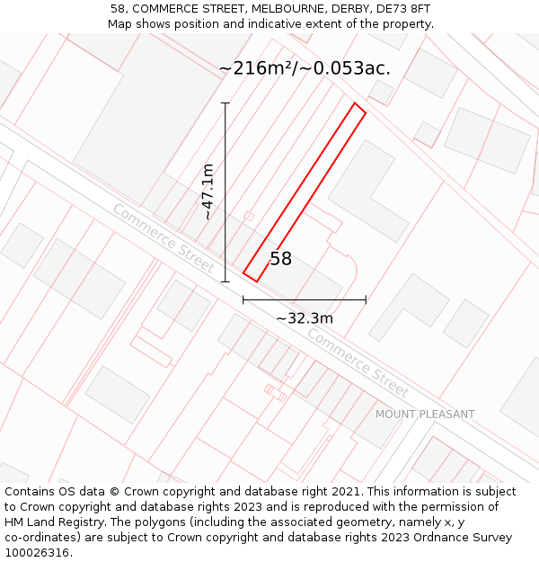 58, COMMERCE STREET, MELBOURNE, DERBY, DE73 8FT: Plot and title map
