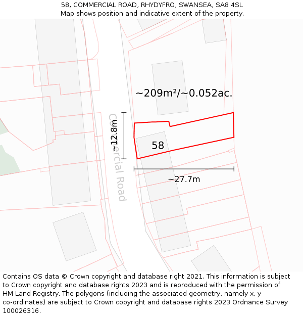 58, COMMERCIAL ROAD, RHYDYFRO, SWANSEA, SA8 4SL: Plot and title map