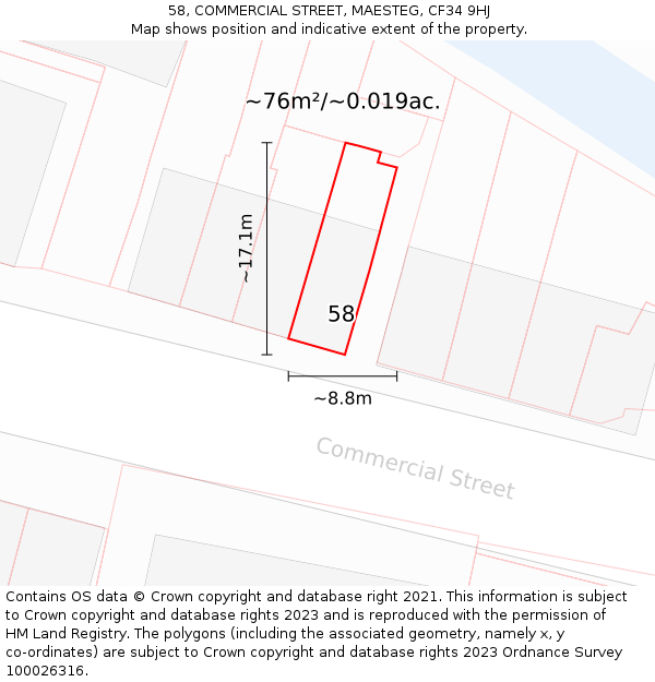 58, COMMERCIAL STREET, MAESTEG, CF34 9HJ: Plot and title map