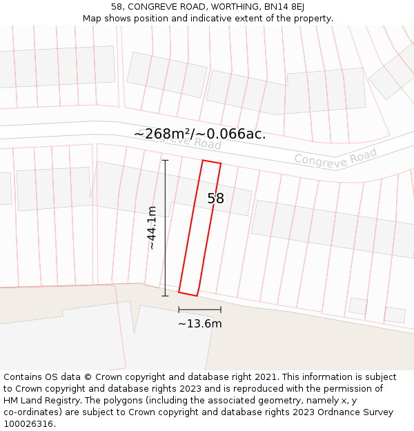 58, CONGREVE ROAD, WORTHING, BN14 8EJ: Plot and title map