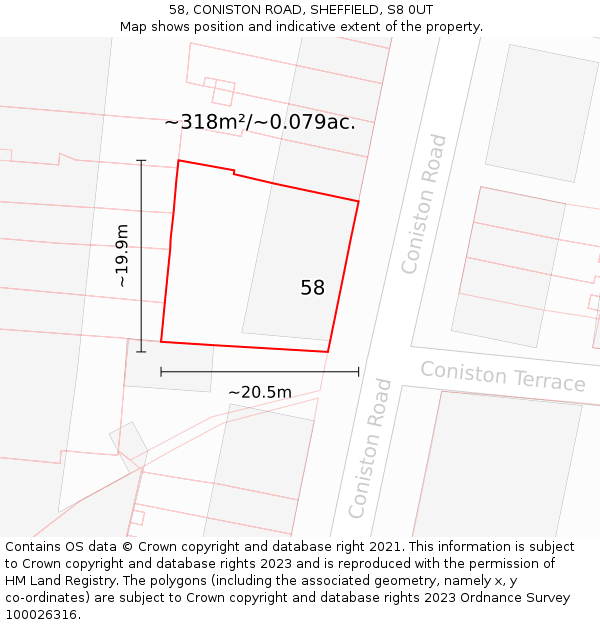 58, CONISTON ROAD, SHEFFIELD, S8 0UT: Plot and title map