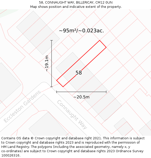 58, CONNAUGHT WAY, BILLERICAY, CM12 0UN: Plot and title map