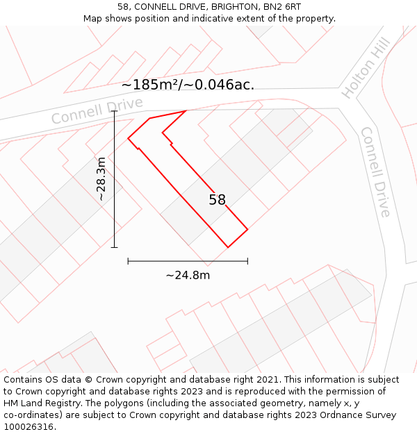 58, CONNELL DRIVE, BRIGHTON, BN2 6RT: Plot and title map